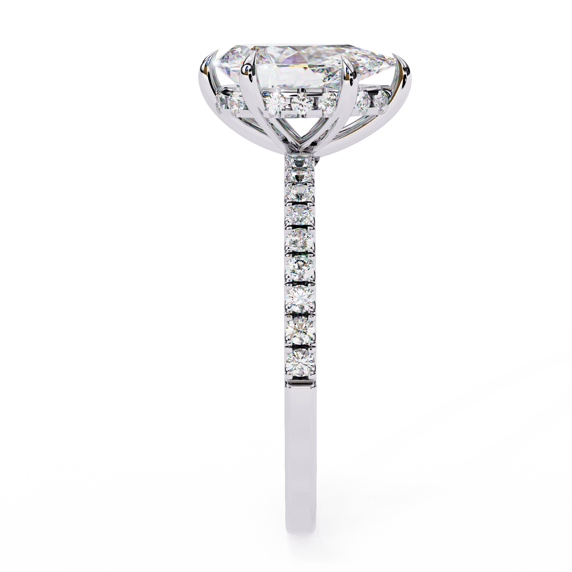 Diamond Solitaire Ring with Pavé Band — 10k–18k Gold