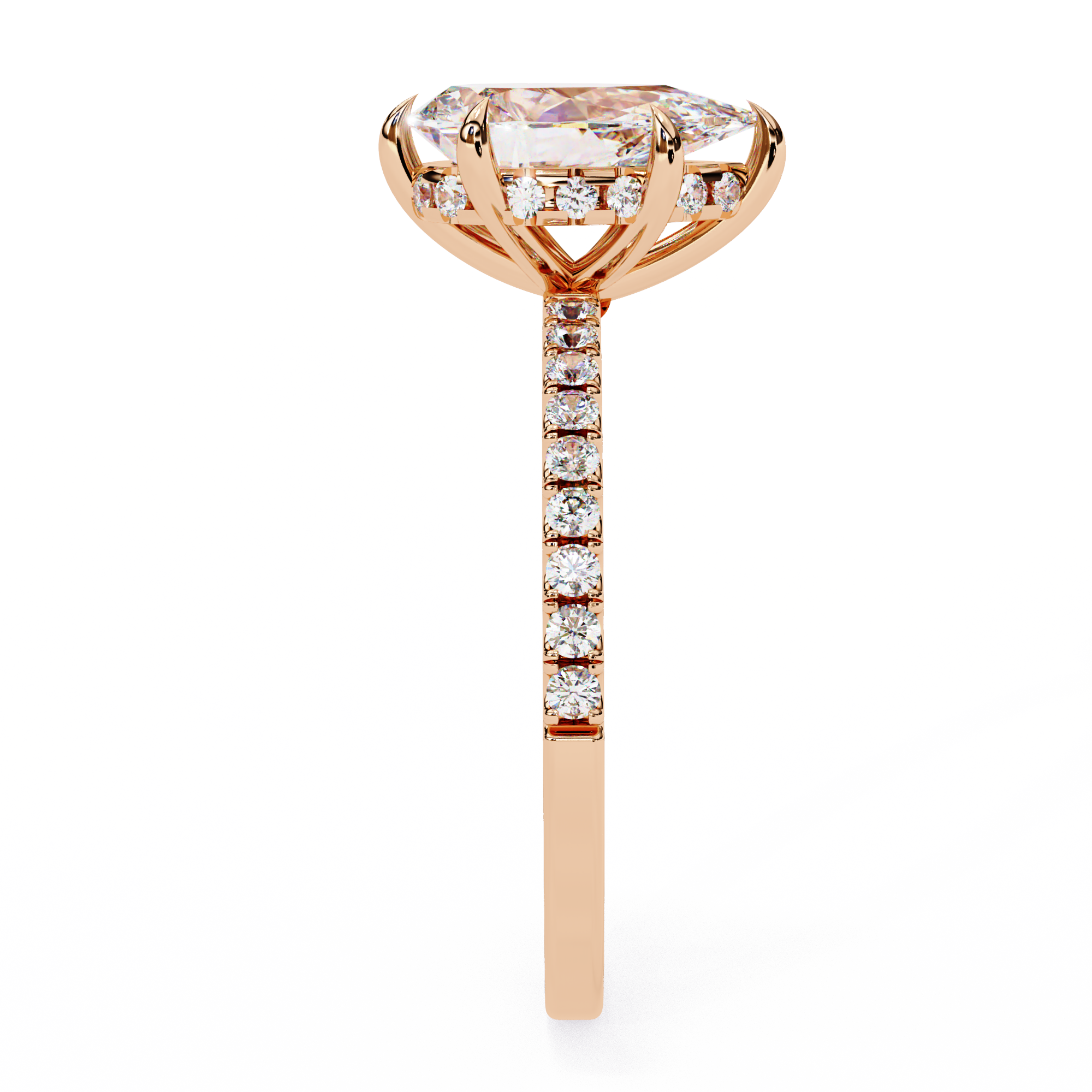 Diamond Solitaire Ring with Pavé Band — 10k–18k Gold