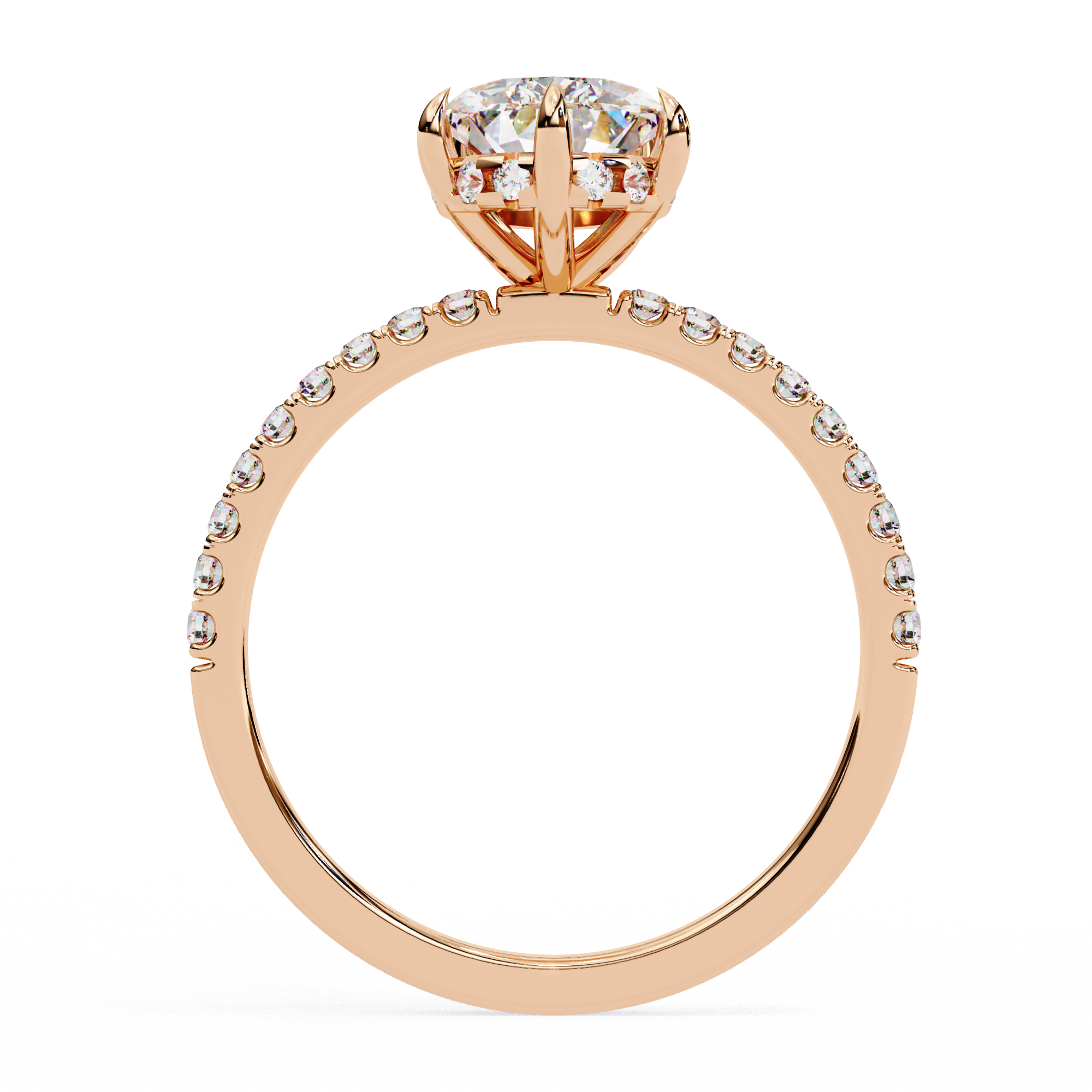 Diamond Solitaire Ring with Pavé Band — 10k–18k Gold