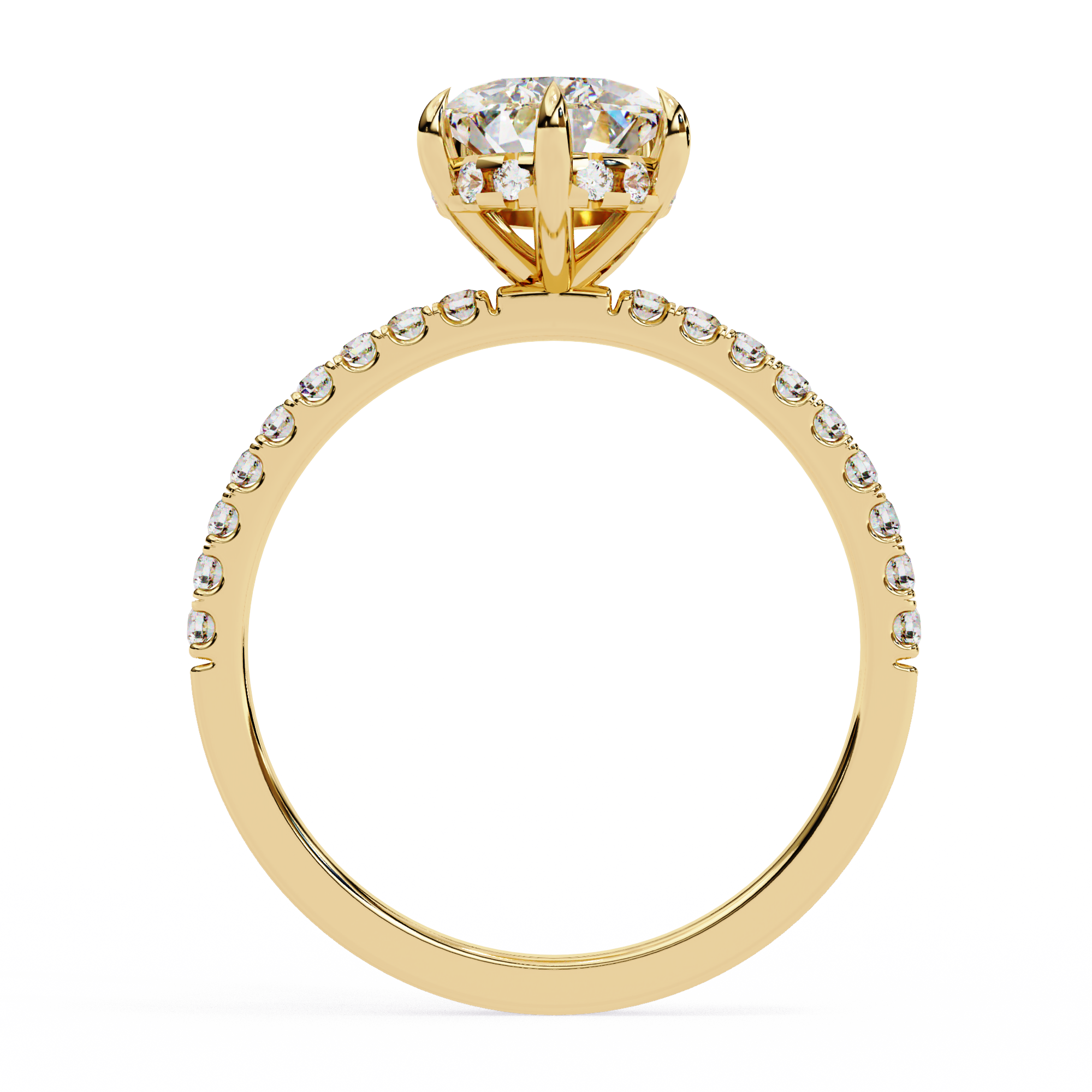 Diamond Solitaire Ring with Pavé Band — 10k–18k Gold