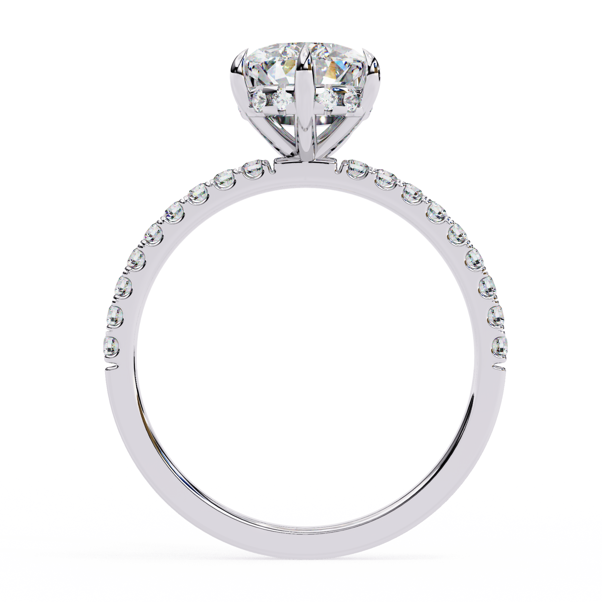 Diamond Solitaire Ring with Pavé Band — 10k–18k Gold
