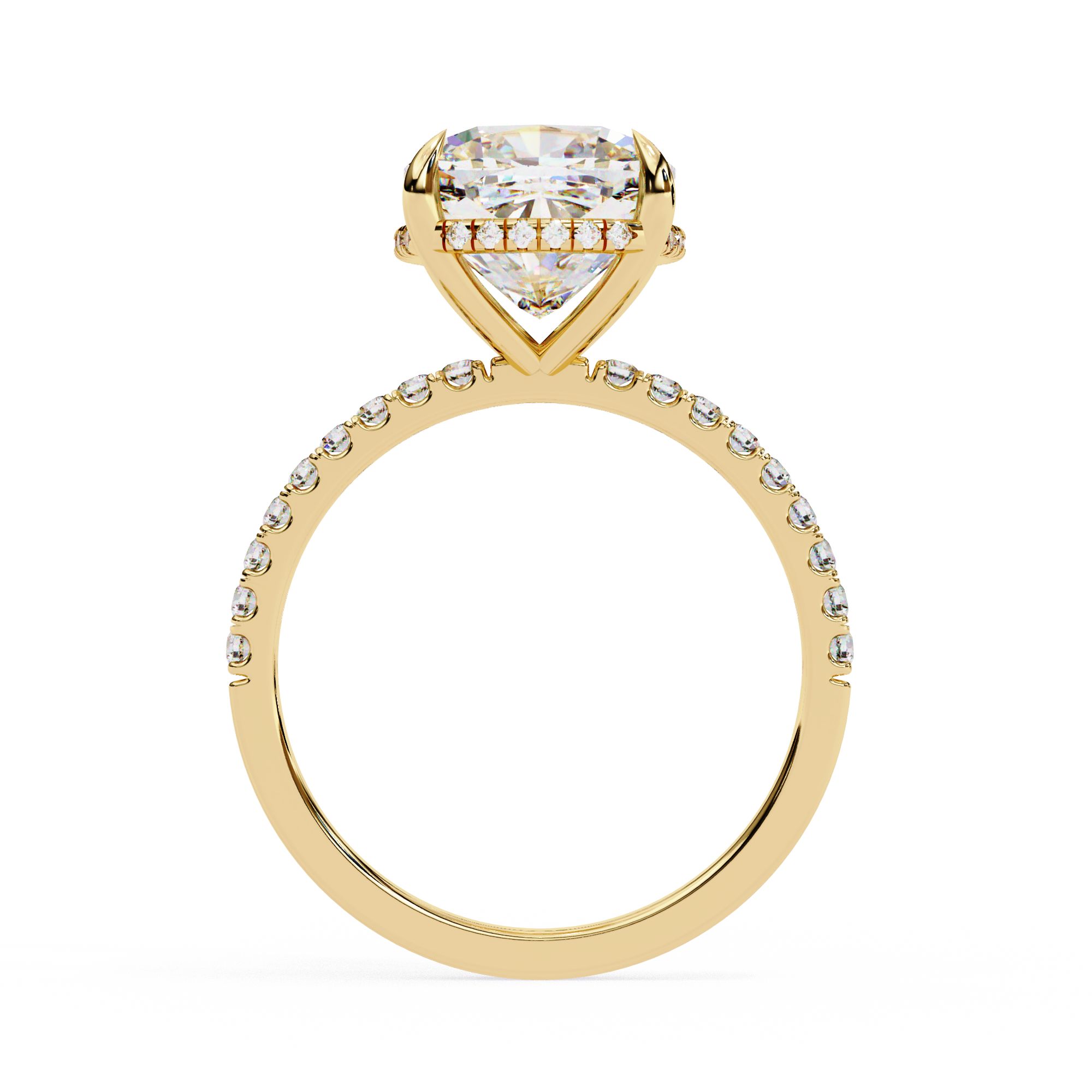 Cushion-Cut Diamond Solitaire Ring with Pavé Band — 10k–18k Gold
