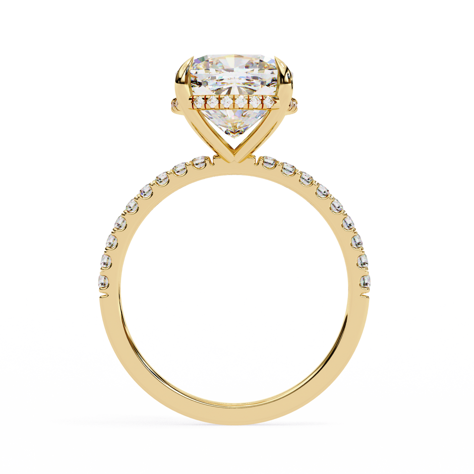 Cushion-Cut Diamond Solitaire Ring with Pavé Band — 10k–18k Gold