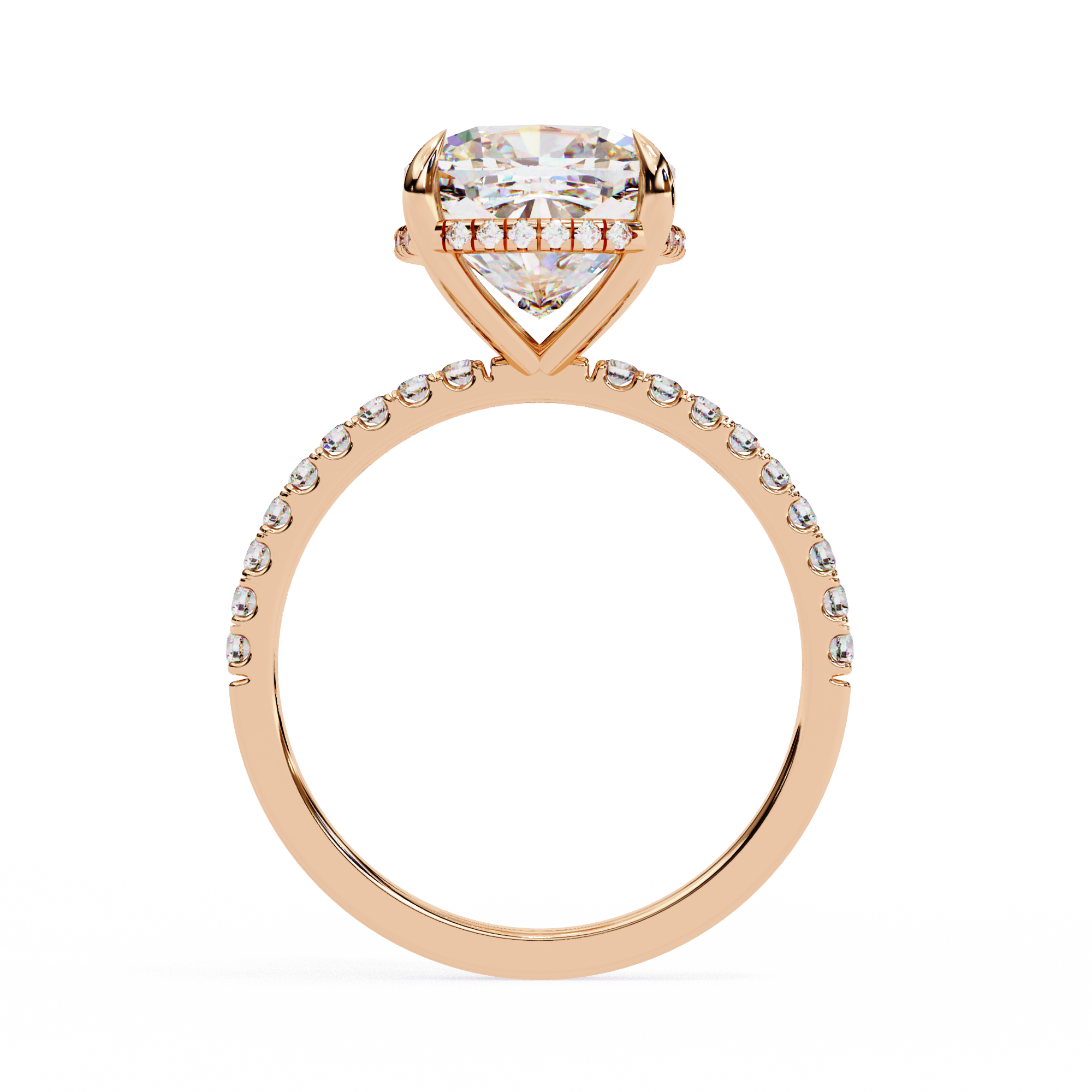 Cushion-Cut Diamond Solitaire Ring with Pavé Band — 10k–18k Gold