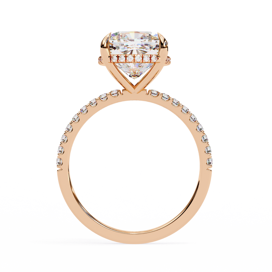 Cushion-Cut Diamond Solitaire Ring with Pavé Band — 10k–18k Gold