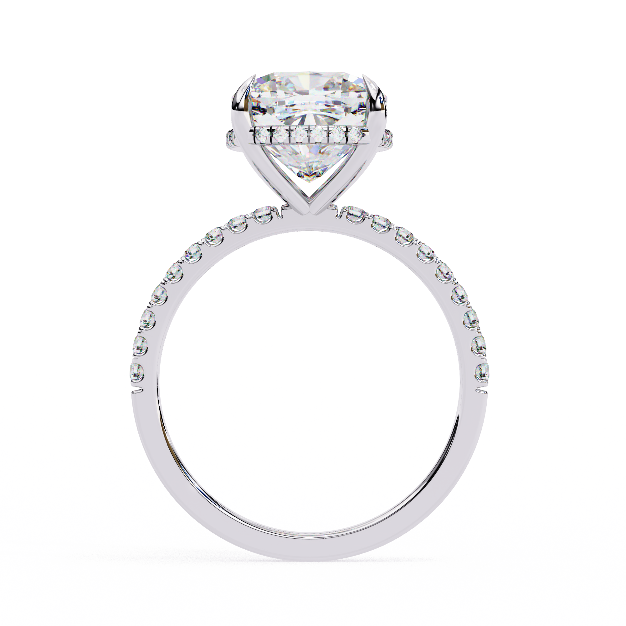 Cushion-Cut Diamond Solitaire Ring with Pavé Band — 10k–18k Gold