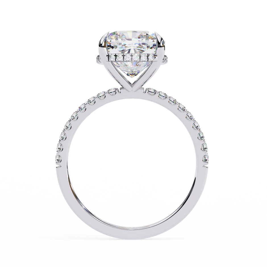 Cushion-Cut Diamond Solitaire Ring with Pavé Band — 10k–18k Gold