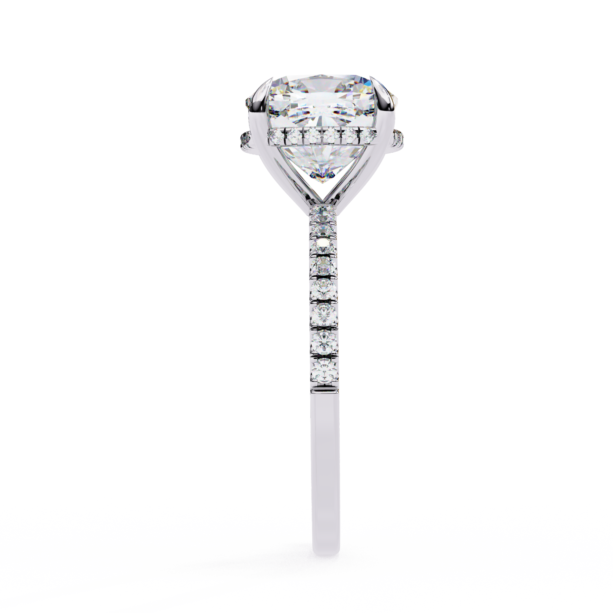 Cushion-Cut Diamond Solitaire Ring with Pavé Band — 10k–18k Gold