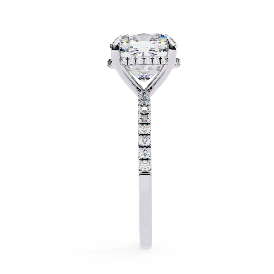Cushion-Cut Diamond Solitaire Ring with Pavé Band — 10k–18k Gold