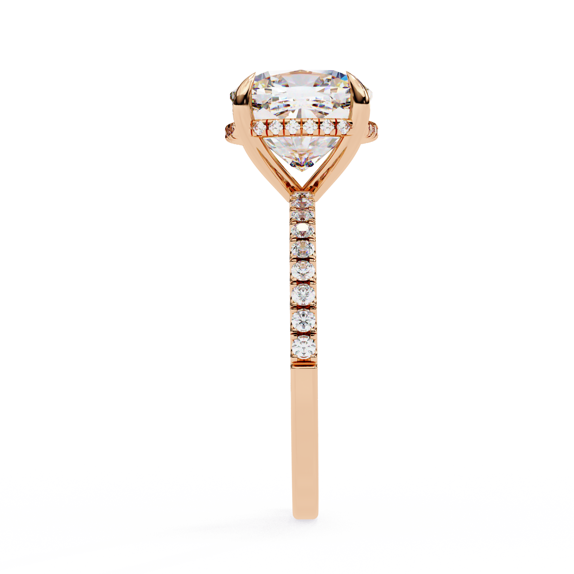 Cushion-Cut Diamond Solitaire Ring with Pavé Band — 10k–18k Gold