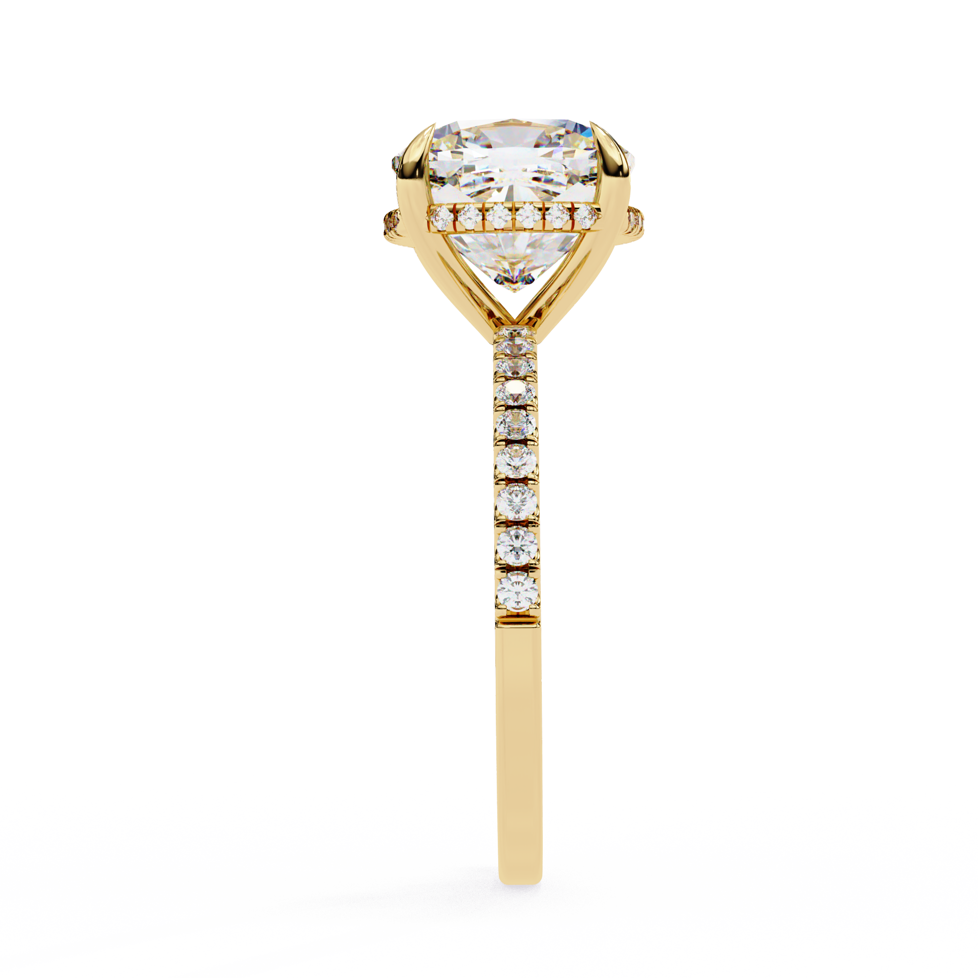 Cushion-Cut Diamond Solitaire Ring with Pavé Band — 10k–18k Gold