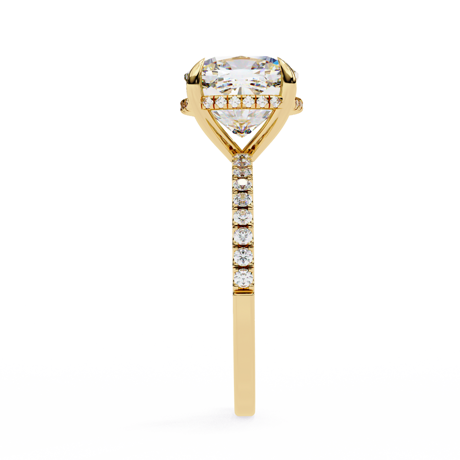 Cushion-Cut Diamond Solitaire Ring with Pavé Band — 10k–18k Gold
